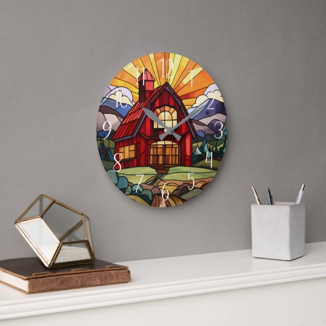niedliches Landgut Imitat Buntglas Große Wanduhr (Büro)