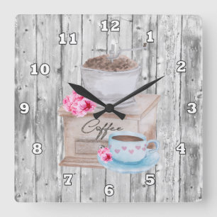 Niedliches Landkaffee-Bar Quadratische Wanduhr