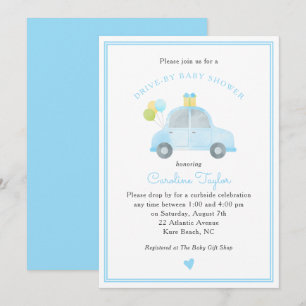 Niedliches Laufwerk von Blue Car Balloons Boy Baby Einladung