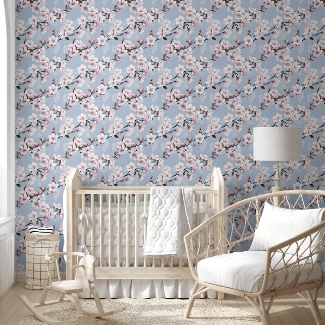 Niedliches, lebendiges Blaurosa Kirschblossom Chic Tapete (Kinder)