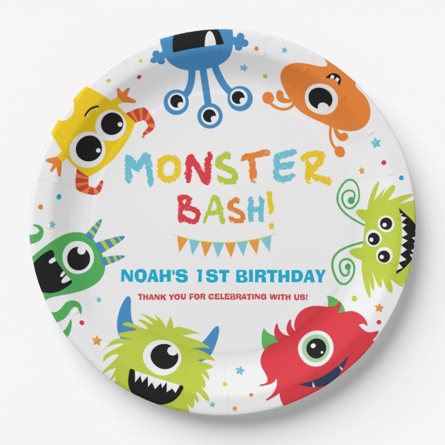 Niedliches, lebendiges Kleinmonster 1. Geburtstag  Pappteller (Vorderseite)