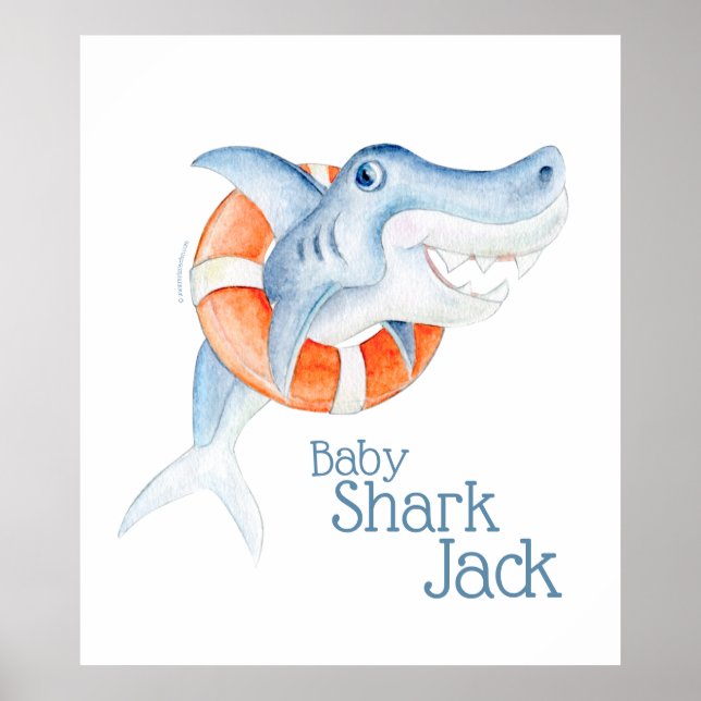 Niedliches Lebensretter-Baby-Hai Aquarell Kinderzi Poster (Vorne)