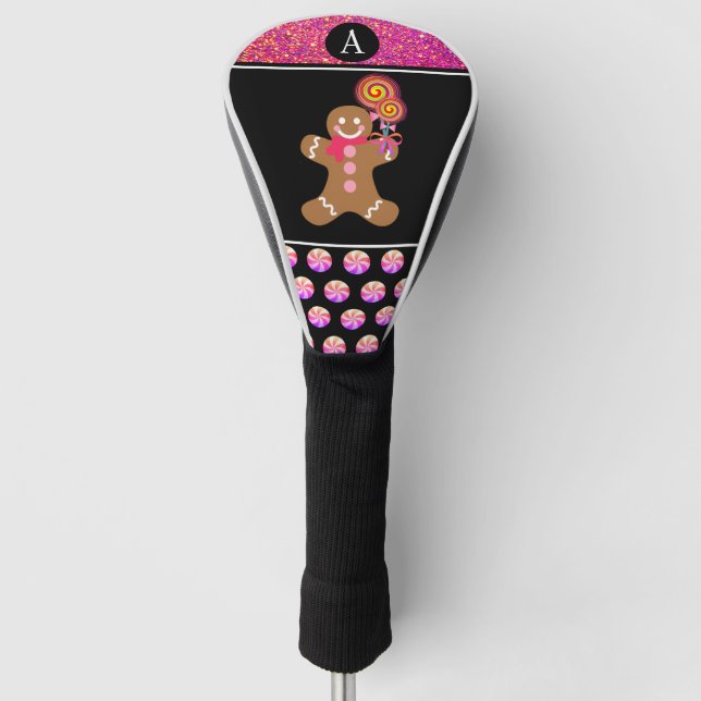 Niedliches Lebkuchen Mann Rosa Glitzer Mit Monogra Golf Headcover (Vorderseite)