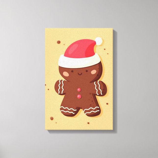 Niedliches Lebkuchen mit einer Weihnachtsmannmütze Leinwanddruck (Vorderseite)