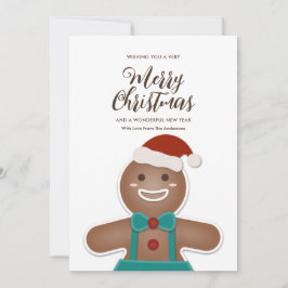 Niedliches Lebkuchen mit Weihnachtsmannmütze Frohe Feiertagskarte