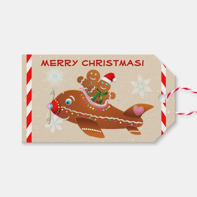 Niedliches Lebkuchenflugzeug Geschenkanhänger (Vorderseite (Horizontal))