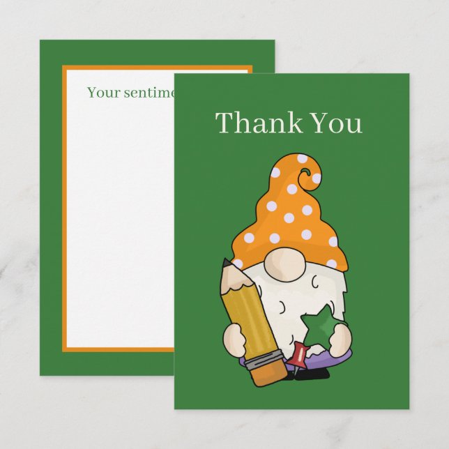 Niedliches Lehrergnome verleiht Gefühl Dankeskarte (Vorne/Hinten)