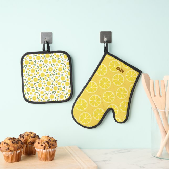 Niedliches Lemon-Design Ofenhandschuh & Topflappen-Set (Insitu (Hängend))