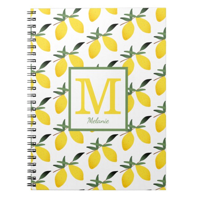 Niedliches Lemon Monogram Name Notebook Notizblock (Vorderseite)