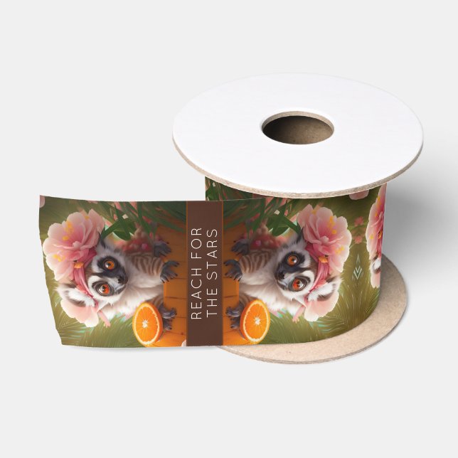 Niedliches Lemur und Orange Sommerparadies Satinband (Spule)