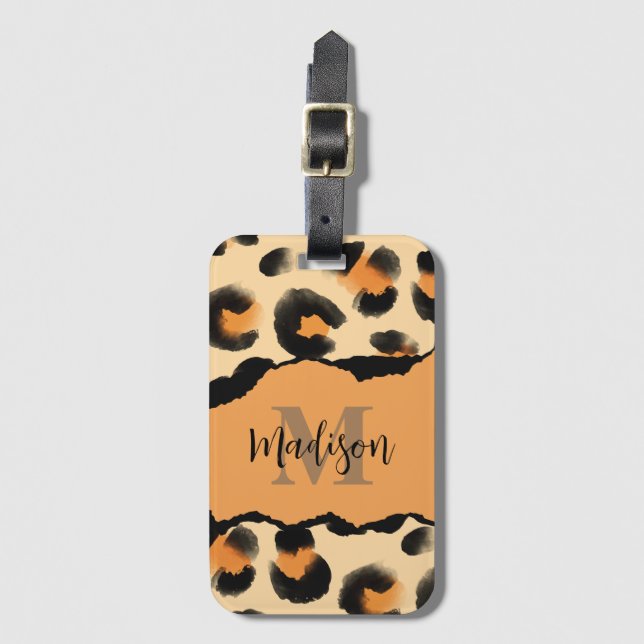 Niedliches Leopard-Monogramm Gepäckanhänger (Vorderseite Vertikal)