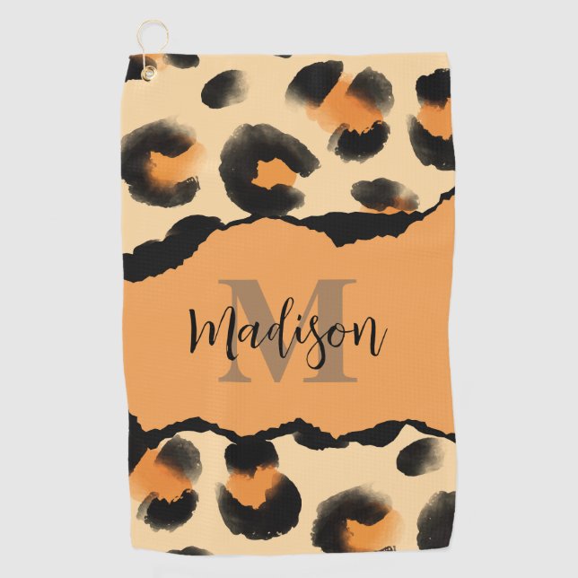 Niedliches Leopard-Monogramm Golfhandtuch (Vorderseite)