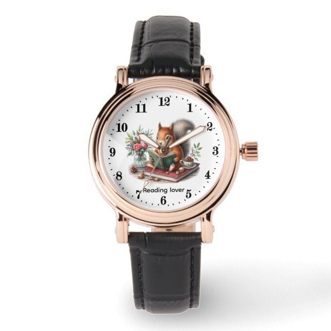 Niedliches leseliebendes Eichhörnchen  Armbanduhr (Vorderseite)