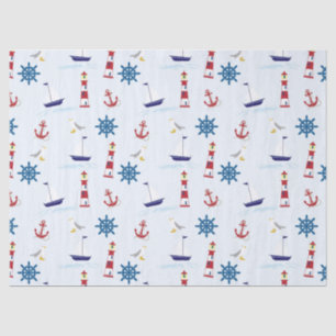 Niedliches Leuchtturmschiff und Sea Gull Blue Seidenpapier