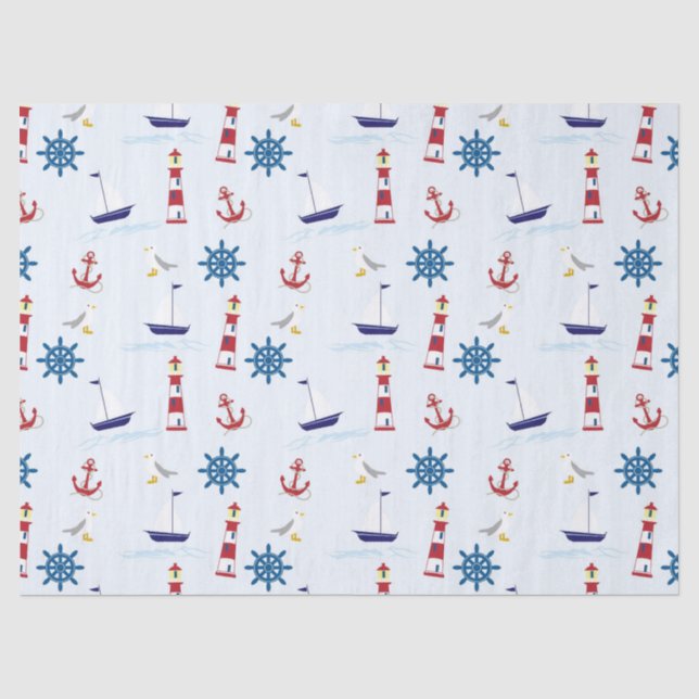 Niedliches Leuchtturmschiff und Sea Gull Blue Seidenpapier (Vorderseite)