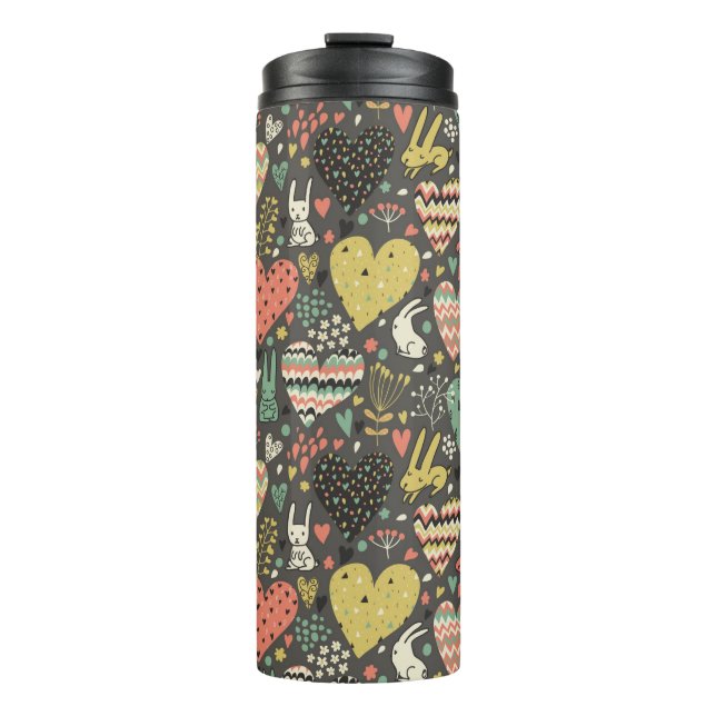 Niedliches Liebehäschenmuster mit Herzen Thermosbecher (Vorderseite)