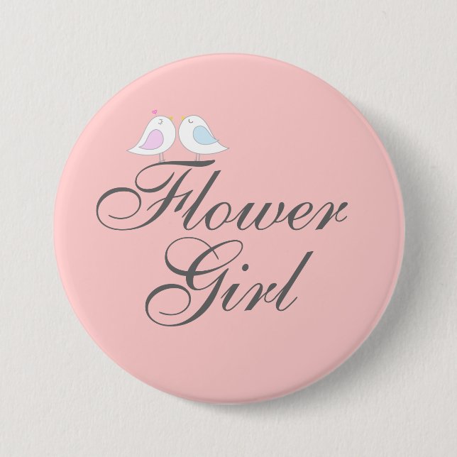 Niedliches Liebevögel Blumen-Mädchen Button (Vorderseite)