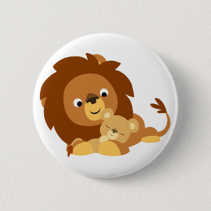 Niedliches liebevolles Cartoon-Löwe-Vater-und Button