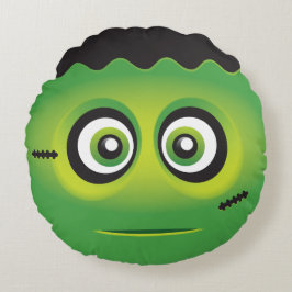Niedliches lil Grün-Monster emoji Rundes Kissen
