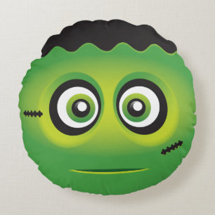 Niedliches lil Grün-Monster emoji Rundes Kissen