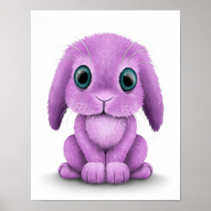 Niedliches Lila Baby Bunny auf Weiß Poster
