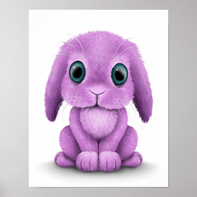 Niedliches Lila Baby Bunny auf Weiß Poster (Vorne)