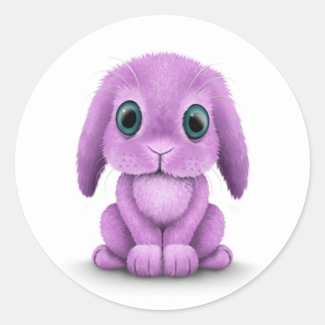 Niedliches Lila Baby Bunny auf Weiß Runder Aufkleber (Vorderseite)