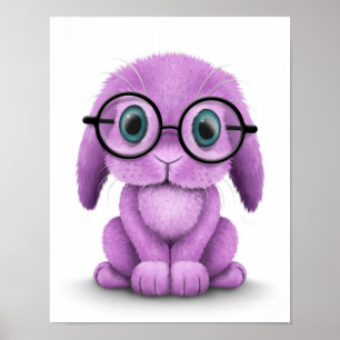 Niedliches Lila Baby Bunny Wearing Brillen auf Whi Poster