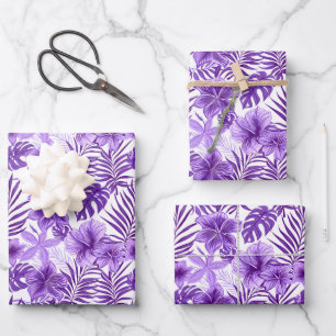 Niedliches lila Blattmuster Party Geschenkpapier Set