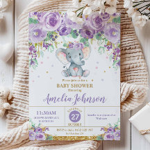 Niedliches Lila Blumenlephant Baby Shower Baby Gir