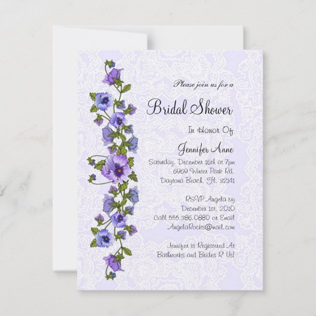 Niedliches Lila Brautparty für Blumenkohl Einladung (Vorderseite)