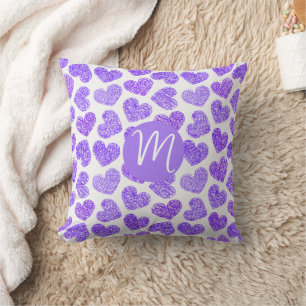 Niedliches Lila doodled Heart Valentine's Day Mono Kissen