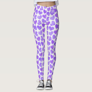 Niedliches Lila doodled Heart Valentine's Day Mono Leggings