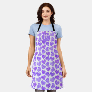 Niedliches Lila doodled Heart Valentine's Day Mono Schürze