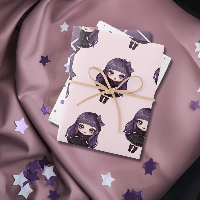Niedliches Lila DotGirl Geschenkpapier Set (Cute Purple dot girl Wrapping Paper Sheets)