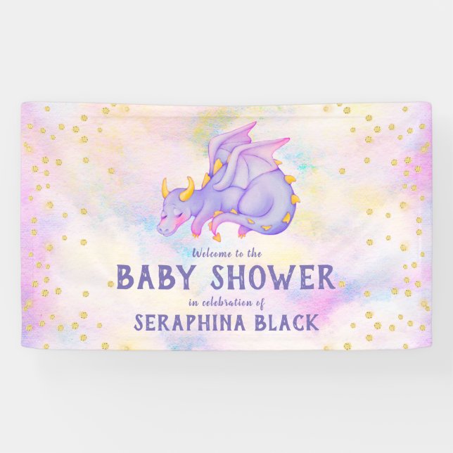 Niedliches Lila Dragon Baby-Duschbanner Banner (Horizontal)