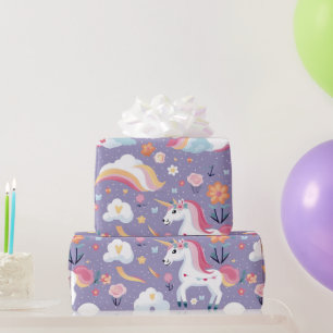 Niedliches Lila Einhorn Geschenkpapier