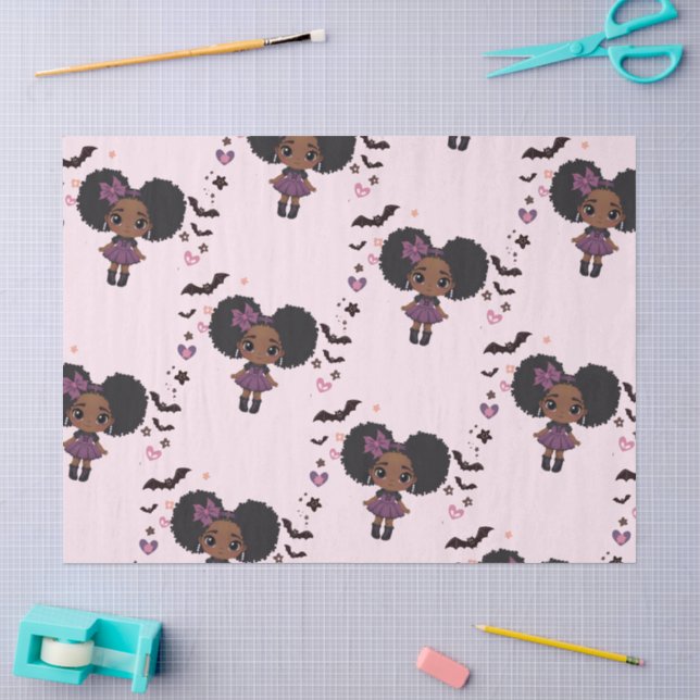 Niedliches, lila Girl-Afro-Puff-Muster Seidenpapier (Basteln)