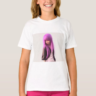 Niedliches Lila Haar-Mädchen mit Zitat-T - Shirt