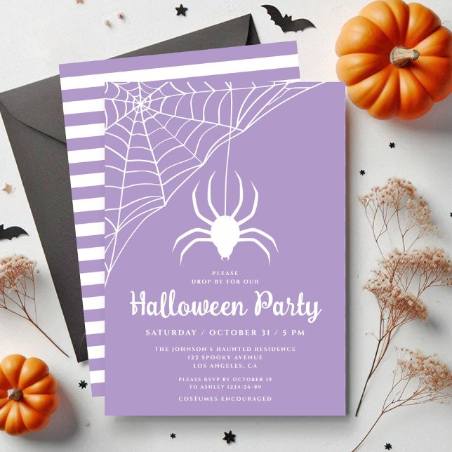 Niedliches Lila Halloween-Party Einladung (Cute Purple Spider Halloween Party Invitation)