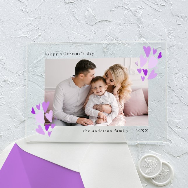 Niedliches Lila Herz Foto Valentinstag Acryleinladungen (Von Creator hochgeladen)