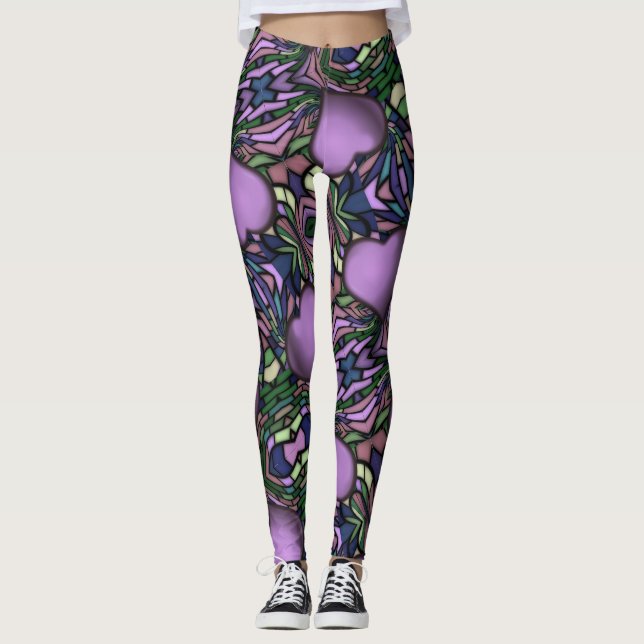 Niedliches Lila Herz Leggings (Vorderseite)