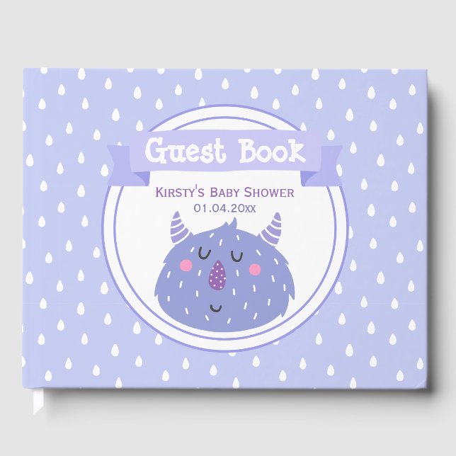 Niedliches Lila Monster - Lilac Baby Dusche Gästebuch (Vorderseite)