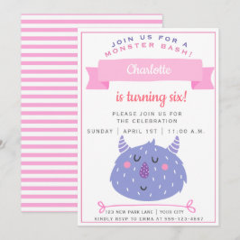 Niedliches Lila Monster | Monster Bash Girls Gebur Einladung