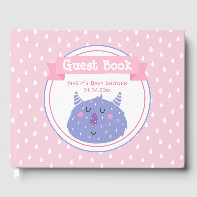 Niedliches Lila Monster - Rosa Babydusche Gästebuch (Vorderseite)