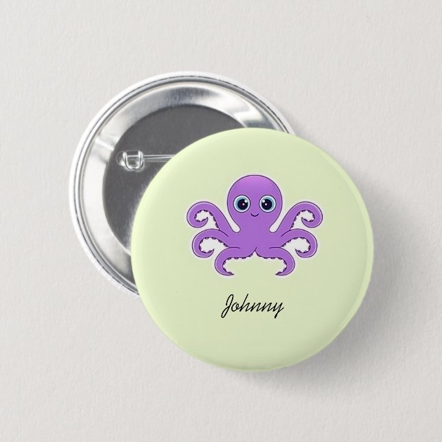 Niedliches lila Oktopus-Grün Button (Vorne & Hinten)