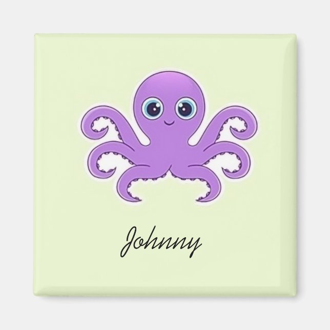 Niedliches lila Oktopus-Grün Magnet (Vorne)