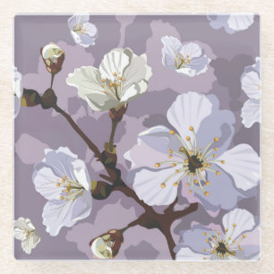 Niedliches Lila Pfirsichblossom Blumenmuster Glasuntersetzer