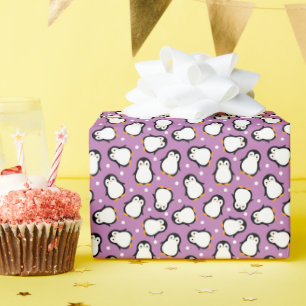Niedliches lila Pinguinmuster Geschenkpapier