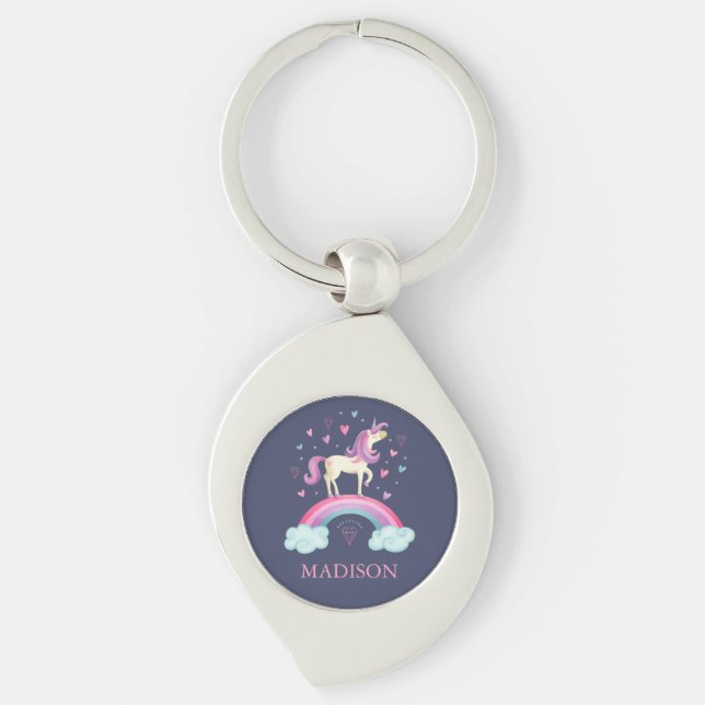 Niedliches Lila Rainbow Unicorn Schlüsselanhänger (Vorderseite)